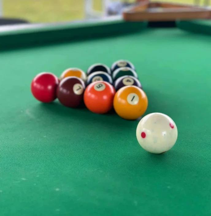 Billiard balls on the farmhouse pool table